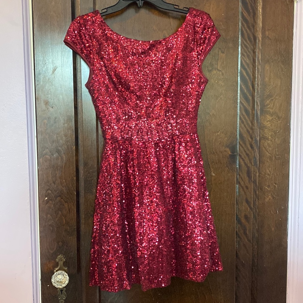Burgundy sequin skater dress